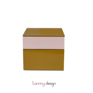 Square 2-tier curry/light pink lacquer box H11,3*13*13cm